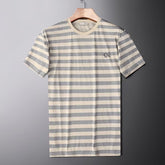 Striped Ice Silk Linen-like Short Sleeve Men's Slim Fit